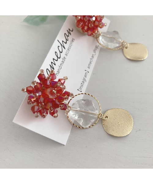 tone（トーン）の「【amechan】ビーズフラワー×　満月（ピアス）(MA)（ピアス（両耳用）・レディース・クリア/グレー/ボルドー/ブラウン/ブルー/レッド/グリーン/ピンク・FREE）」の18枚目の写真