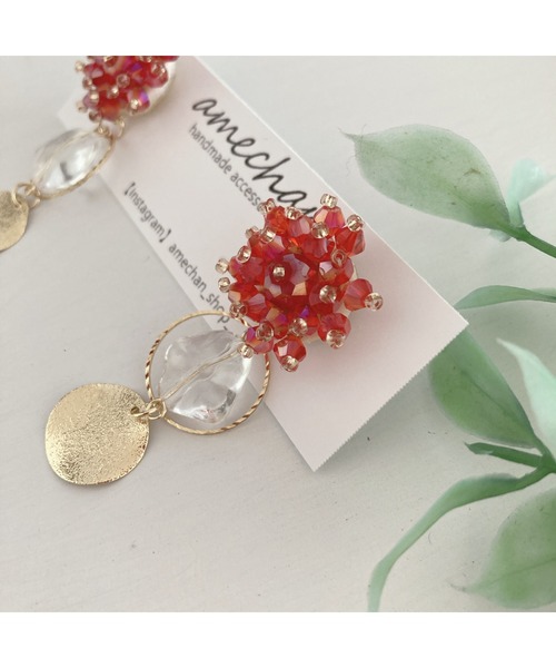 tone（トーン）の「【amechan】ビーズフラワー×　満月（ピアス）(MA)（ピアス（両耳用）・レディース・クリア/グレー/ボルドー/ブラウン/ブルー/レッド/グリーン/ピンク・FREE）」の19枚目の写真