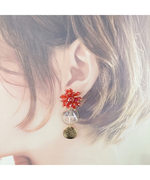 tone（トーン）の「【amechan】ビーズフラワー×　満月（ピアス）(MA)（ピアス（両耳用）・レディース・クリア/グレー/ボルドー/ブラウン/ブルー/レッド/グリーン/ピンク・FREE）」の20枚目の写真