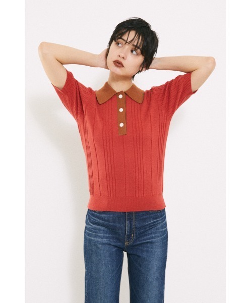BLACK BY MOUSSY（ブラックバイマウジー）の「bicolor tops（バイカラートップス）（ニット/セーター・レディース・ネイビー/レッド・FREE）」の4枚目の写真