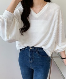 ABITOKYO | 2022AW　ボリュウームスリーブVネックリブトップス(Tシャツ/カットソー)