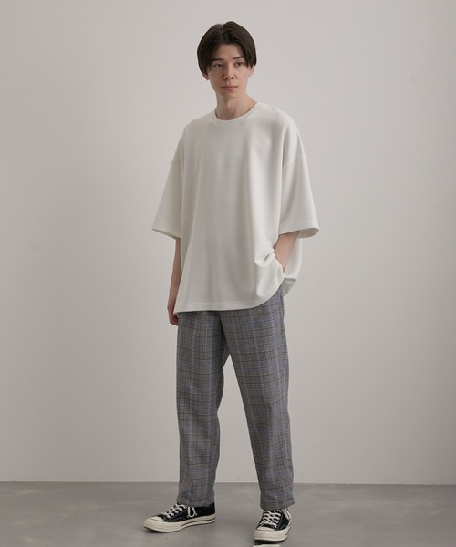 J-412 ロッソ ベーシックデザイン グレンチェック ストレート パンツ 涼しい最高パンツ／テーパードパンツ／ウォッシャブル／NON IRON