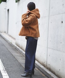 バラクラバ付きノーカラーボアブルゾン