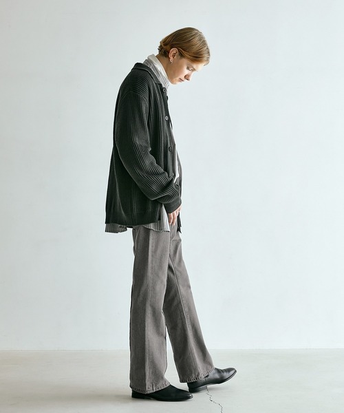 EMMA CLOTHES（エマクローズ）の「ルーズフレアブーツカット ピンタックデニムパンツ EMMA CLOTHES（デニムパンツ・メンズ・ライトグレー/ネイビー/グレー/インディゴブルー/ライトインディゴブルー・S/M/L）」の10枚目の写真