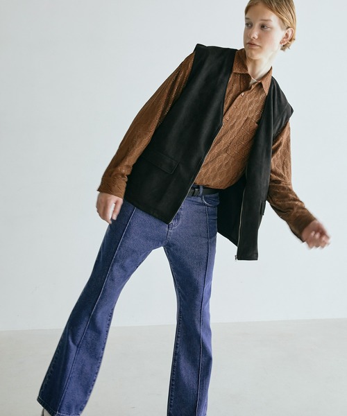 EMMA CLOTHES（エマクローズ）の「ルーズフレアブーツカット ピンタックデニムパンツ EMMA CLOTHES（デニムパンツ・メンズ・ライトグレー/ネイビー/グレー/インディゴブルー/ライトインディゴブルー・S/M/L）」の18枚目の写真