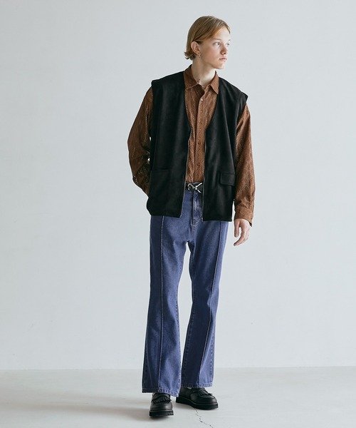 EMMA CLOTHES（エマクローズ）の「ルーズフレアブーツカット ピンタックデニムパンツ EMMA CLOTHES（デニムパンツ・メンズ・ライトグレー/ネイビー/グレー/インディゴブルー/ライトインディゴブルー・S/M/L）」の22枚目の写真