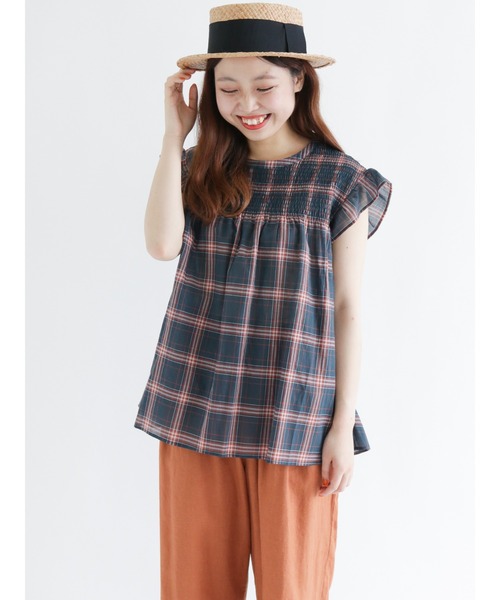 Samansa Mos2（サマンサ モスモス）の「シャーリングブラウス（シャツ/ブラウス・レディース・ブラック/パープル/グリーン/キナリ・ﾌﾘ-）」の4枚目の写真