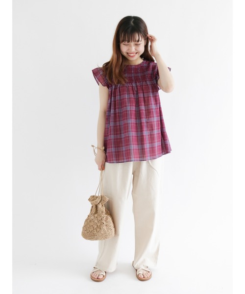 Samansa Mos2（サマンサ モスモス）の「シャーリングブラウス（シャツ/ブラウス・レディース・ブラック/パープル/グリーン/キナリ・ﾌﾘ-）」の5枚目の写真