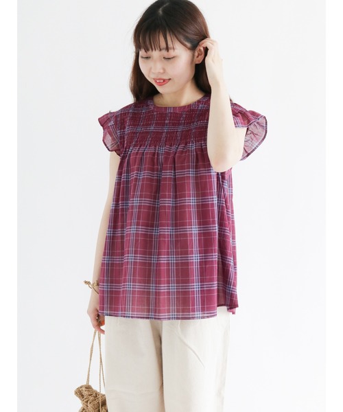 Samansa Mos2（サマンサ モスモス）の「シャーリングブラウス（シャツ/ブラウス・レディース・ブラック/パープル/グリーン/キナリ・ﾌﾘ-）」の6枚目の写真