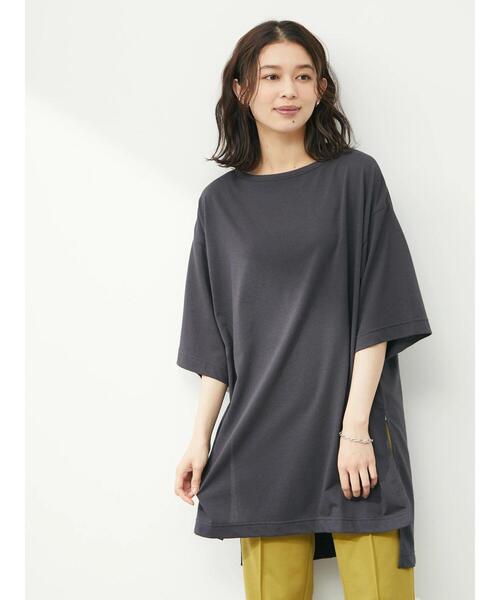 Green Parks(グリーンパークス)の「ボートネックスリットチュニック(Tシャツ/カットソー・レディース・グレイッシュベージュ/ブルー/ダークグレー・FREE)」の8枚目の写真
