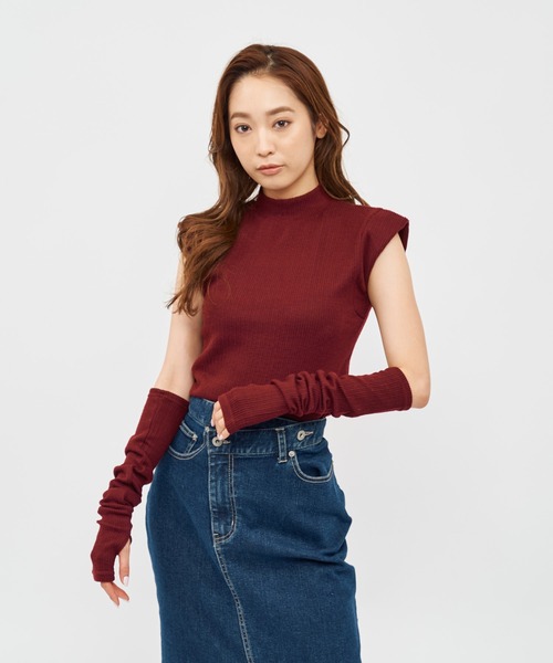SPIRALGIRL（スパイラルガール）の「アームウォーマー付きリブトップス（Tシャツ/カットソー・レディース・ホワイト/ボルドー/ブラック・FREE）」の11枚目の写真