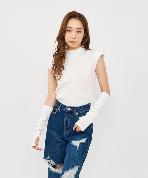 SPIRALGIRL（スパイラルガール）の「アームウォーマー付きリブトップス（Tシャツ/カットソー・レディース・ホワイト/ボルドー/ブラック・FREE）」の12枚目の写真