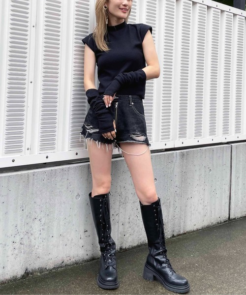 SPIRALGIRL（スパイラルガール）の「アームウォーマー付きリブトップス（Tシャツ/カットソー・レディース・ホワイト/ボルドー/ブラック・FREE）」の10枚目の写真