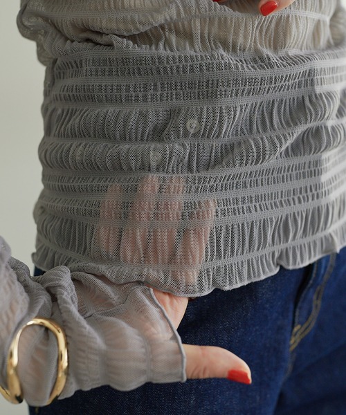 DISCOAT（ディスコート）の「【WEB限定】スモッキングハイネックプルオーバー（Tシャツ/カットソー・レディース・ブラック/グレー/ピンク/グリーン/アイボリー・FREE）」の7枚目の写真