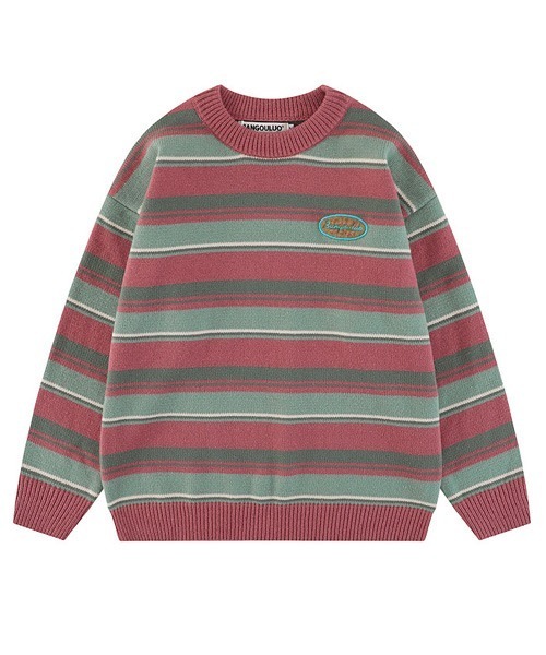 Ressaca（レサーカ）の「ボーダー柄ワンポイントロゴ刺繍 クルーネックニットセーター オーバーサイズ（ニット/セーター・メンズ・ブルー/オフホワイト/パープル/オレンジ/レッド・M/L/XL）」の5枚目の写真