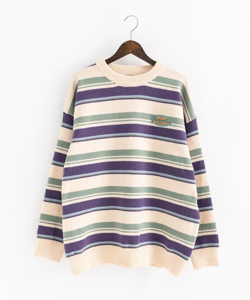 Ressaca（レサーカ）の「ボーダー柄ワンポイントロゴ刺繍 クルーネックニットセーター オーバーサイズ（ニット/セーター・メンズ・ブルー/オフホワイト/パープル/オレンジ/レッド・M/L/XL）」の18枚目の写真