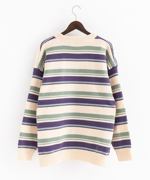 Ressaca（レサーカ）の「ボーダー柄ワンポイントロゴ刺繍 クルーネックニットセーター オーバーサイズ（ニット/セーター・メンズ・ブルー/オフホワイト/パープル/オレンジ/レッド・M/L/XL）」の19枚目の写真