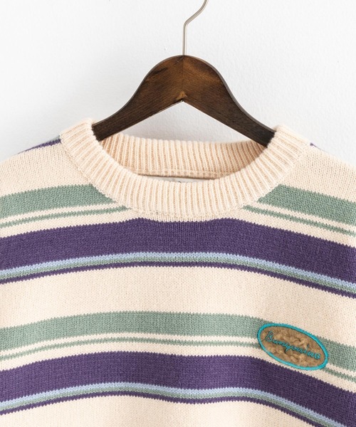Ressaca（レサーカ）の「ボーダー柄ワンポイントロゴ刺繍 クルーネックニットセーター オーバーサイズ（ニット/セーター・メンズ・ブルー/オフホワイト/パープル/オレンジ/レッド・M/L/XL）」の20枚目の写真