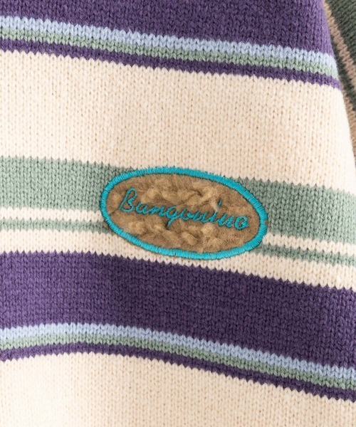 Ressaca（レサーカ）の「ボーダー柄ワンポイントロゴ刺繍 クルーネックニットセーター オーバーサイズ（ニット/セーター・メンズ・ブルー/オフホワイト/パープル/オレンジ/レッド・M/L/XL）」の21枚目の写真