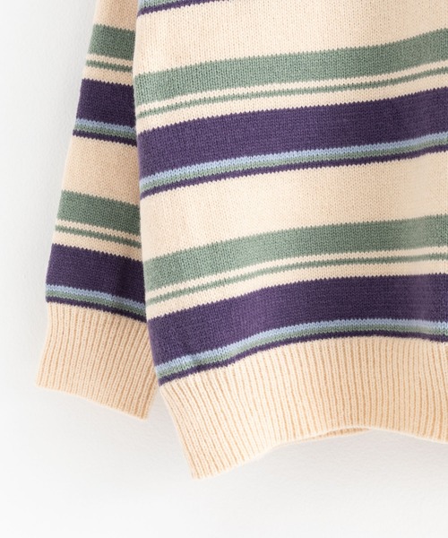 Ressaca（レサーカ）の「ボーダー柄ワンポイントロゴ刺繍 クルーネックニットセーター オーバーサイズ（ニット/セーター・メンズ・ブルー/オフホワイト/パープル/オレンジ/レッド・M/L/XL）」の22枚目の写真