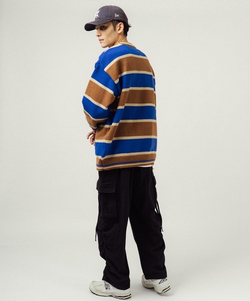 Ressaca（レサーカ）の「ボーダー柄ワンポイントロゴ刺繍 クルーネックニットセーター オーバーサイズ（ニット/セーター・メンズ・ブルー/オフホワイト/パープル/オレンジ/レッド・M/L/XL）」の12枚目の写真