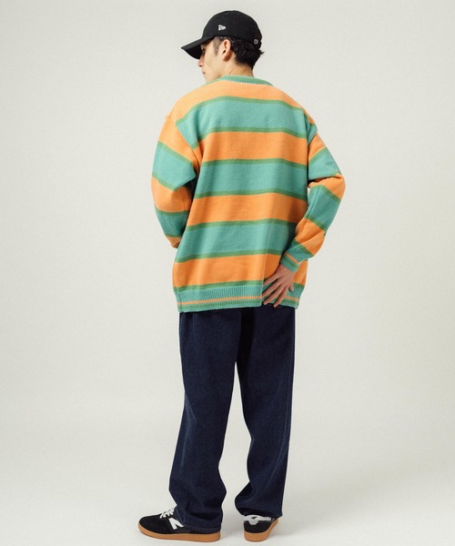 Ressaca（レサーカ）の「ボーダー柄ワンポイントロゴ刺繍 クルーネックニットセーター オーバーサイズ（ニット/セーター・メンズ・ブルー/オフホワイト/パープル/オレンジ/レッド・M/L/XL）」の10枚目の写真