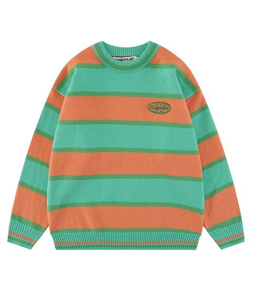 Ressaca（レサーカ）の「ボーダー柄ワンポイントロゴ刺繍 クルーネックニットセーター オーバーサイズ（ニット/セーター・メンズ・ブルー/オフホワイト/パープル/オレンジ/レッド・M/L/XL）」の15枚目の写真