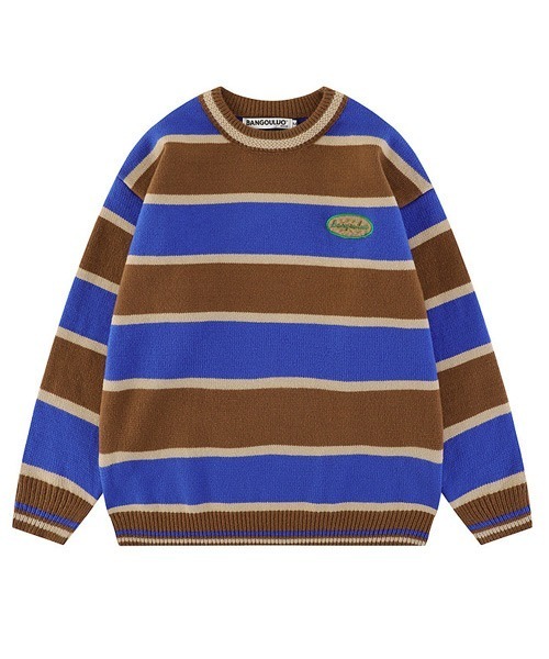 Ressaca（レサーカ）の「ボーダー柄ワンポイントロゴ刺繍 クルーネックニットセーター オーバーサイズ（ニット/セーター・メンズ・ブルー/オフホワイト/パープル/オレンジ/レッド・M/L/XL）」の16枚目の写真