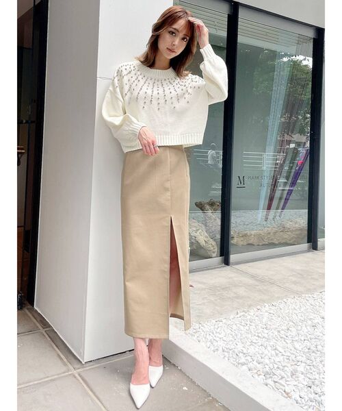 GYDA（ジェイダ）の「ディープスリット フェイクレザーロングスカート（スカート・レディース・ブラック/ベージュ・FREE）」の18枚目の写真