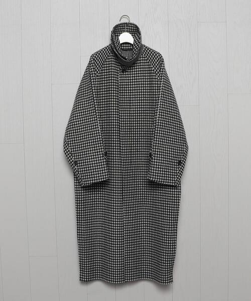 H BEAUTY&YOUTH エイチ ビューティーアンドユース CHECK RAGLAN COAT ブロックチェックラグランコート 1625-104-4974 S BLACK 定価115,500円 ステンカラーコート アウター【中古】【H BEAUTY&YOUTH】 H BEAUTY&YOUTH UNITED ARROWS（エイチビューティーアンドユース