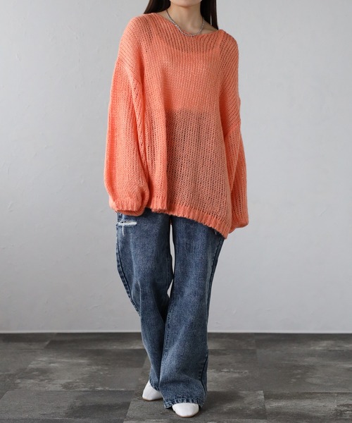 セール】オフショルニット/透かしローゲージニット/秋冬（ニット