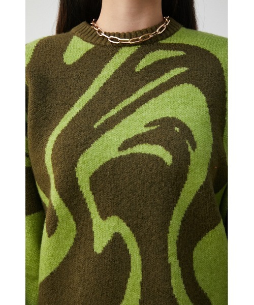 AZUL by moussy（アズールバイマウジー）の「MARBLE JACQUARD KNIT TOPS/マーブルジャガードニットトップス（ニット/セーター・レディース・ライム/ブラック系その他/ブルー系その他・FREE）」の19枚目の写真