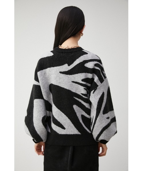 AZUL by moussy（アズールバイマウジー）の「MARBLE JACQUARD KNIT TOPS/マーブルジャガードニットトップス（ニット/セーター・レディース・ライム/ブラック系その他/ブルー系その他・FREE）」の9枚目の写真