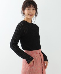 Ray BEAMS / ストライプ レース クルーネック トップス