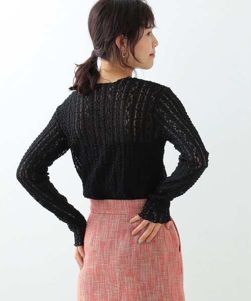 Ray BEAMS(レイビームス)の「Ray BEAMS / ストライプ レース クルーネック トップス(Tシャツ/カットソー・レディース・ブラック/ホワイト・ONE SIZE)」の6枚目の写真