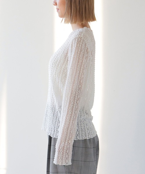 Ray BEAMS(レイビームス)の「Ray BEAMS / ストライプ レース クルーネック トップス(Tシャツ/カットソー・レディース・ブラック/ホワイト・ONE SIZE)」の9枚目の写真