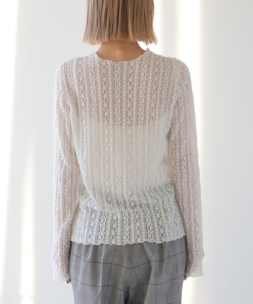 Ray BEAMS(レイビームス)の「Ray BEAMS / ストライプ レース クルーネック トップス(Tシャツ/カットソー・レディース・ブラック/ホワイト・ONE SIZE)」の10枚目の写真