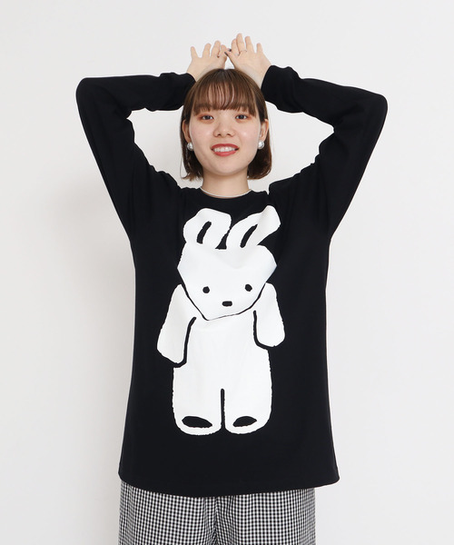 I am I in fact...(アイアムアイインファクト)の「MY BUNNY フロントpr ロンT【WEB&cic限定カラー:ブラック】(Tシャツ/カットソー・レディース・ブラック/ホワイト・FREE)」の2枚目の写真