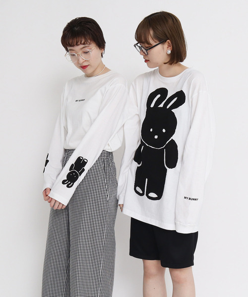 I am I in fact...(アイアムアイインファクト)の「MY BUNNY フロントpr ロンT【WEB&cic限定カラー:ブラック】(Tシャツ/カットソー・レディース・ブラック/ホワイト・FREE)」の19枚目の写真