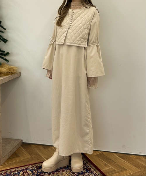 apres jour clair（アプレジュールクレア）の「【apres jour clair】キルティングベスト付きワンピース【ZOZOTOWN限定アイテム】（ワンピース・レディース・アイボリー/ブラウン系その他・フリー/X-LARGE）」の3枚目の写真