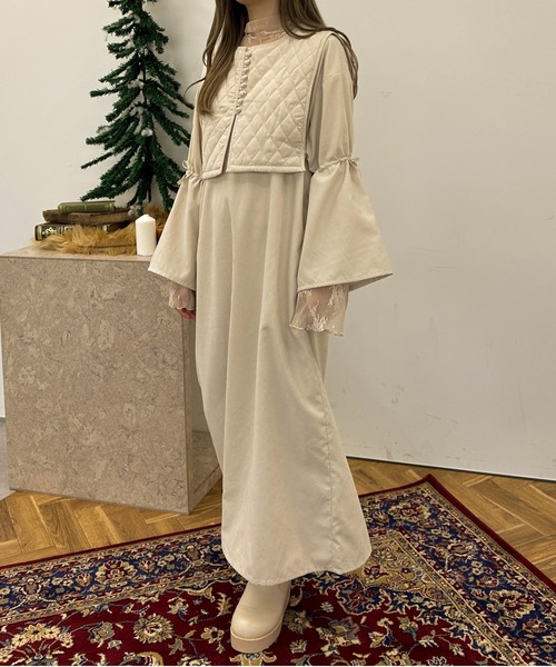 apres jour clair（アプレジュールクレア）の「【apres jour clair】キルティングベスト付きワンピース【ZOZOTOWN限定アイテム】（ワンピース・レディース・アイボリー/ブラウン系その他・フリー/X-LARGE）」の4枚目の写真