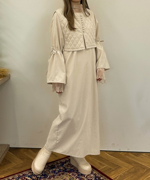 apres jour clair（アプレジュールクレア）の「【apres jour clair】キルティングベスト付きワンピース【ZOZOTOWN限定アイテム】（ワンピース・レディース・アイボリー/ブラウン系その他・フリー/X-LARGE）」の5枚目の写真