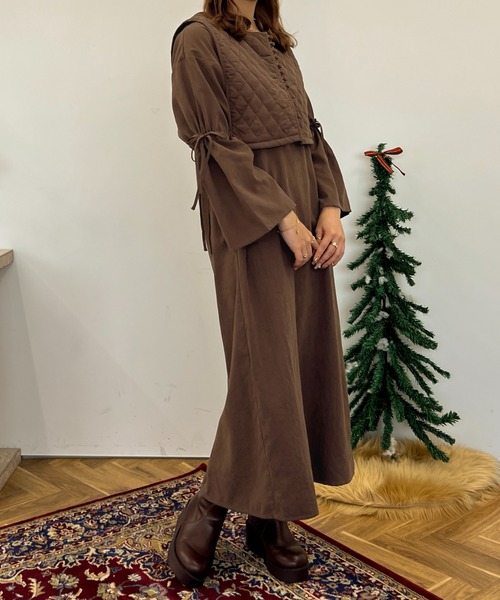 apres jour clair（アプレジュールクレア）の「【apres jour clair】キルティングベスト付きワンピース【ZOZOTOWN限定アイテム】（ワンピース・レディース・アイボリー/ブラウン系その他・フリー/X-LARGE）」の10枚目の写真