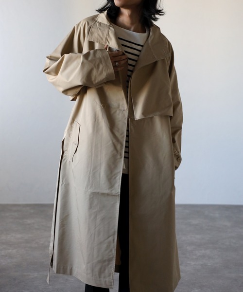 セール】【2WAY】 スタンドカラー ルーズ トレンチコート タマムシ