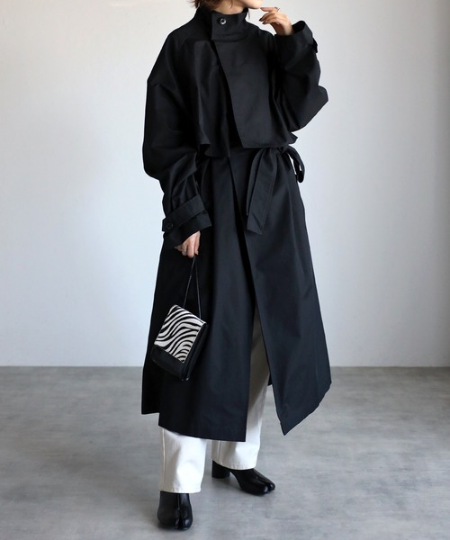 セール】【2WAY】 スタンドカラー ルーズ トレンチコート タマムシ
