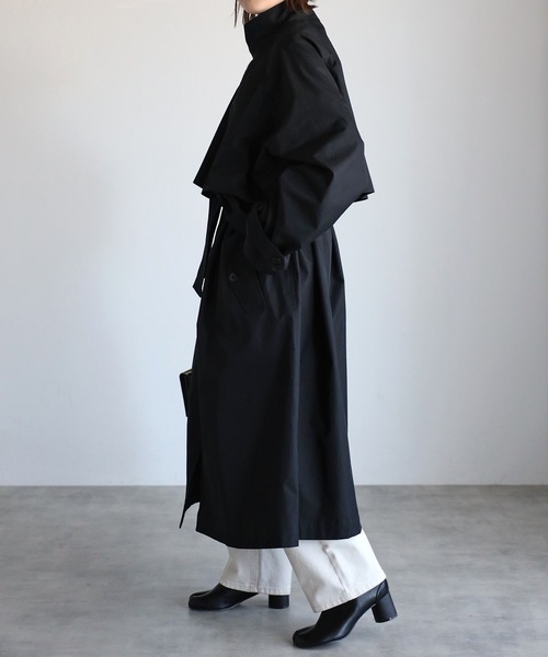 セール】【2WAY】 スタンドカラー ルーズ トレンチコート タマムシ