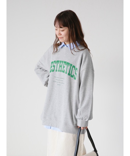 ehka sopo（エヘカソポ）の「カレッジロゴビッグスウェット（スウェット・レディース・グレー/オフホワイト/グリーン・ﾌﾘ-）」の2枚目の写真