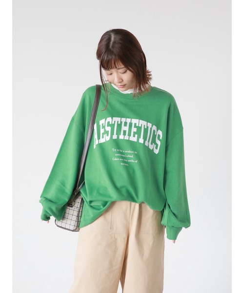 ehka sopo（エヘカソポ）の「カレッジロゴビッグスウェット（スウェット・レディース・グレー/オフホワイト/グリーン・ﾌﾘ-）」の10枚目の写真