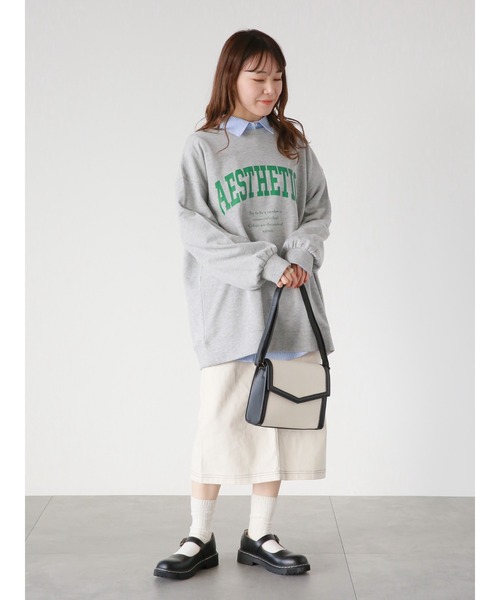 ehka sopo（エヘカソポ）の「カレッジロゴビッグスウェット（スウェット・レディース・グレー/オフホワイト/グリーン・ﾌﾘ-）」の12枚目の写真