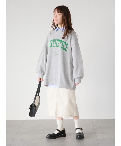 ehka sopo（エヘカソポ）の「カレッジロゴビッグスウェット（スウェット・レディース・グレー/オフホワイト/グリーン・ﾌﾘ-）」の13枚目の写真